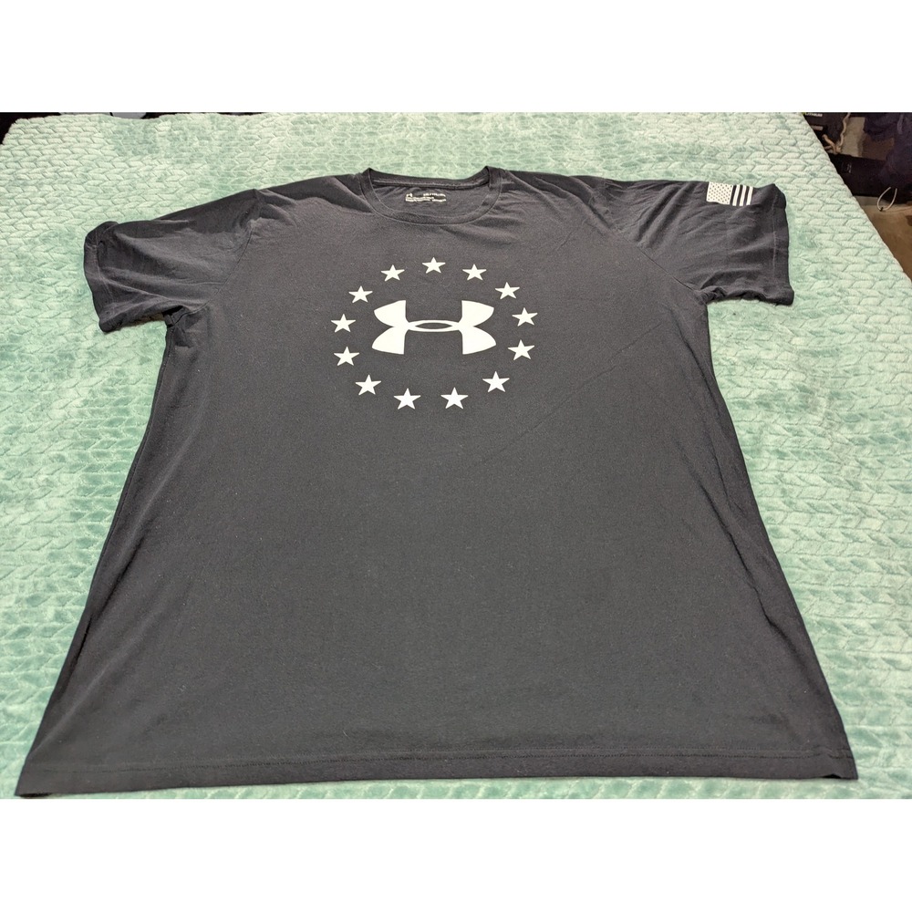 Under Armour Mens XXL HeatGear‎ Freedom Stars Logo T-Shirt Black Loose Fit